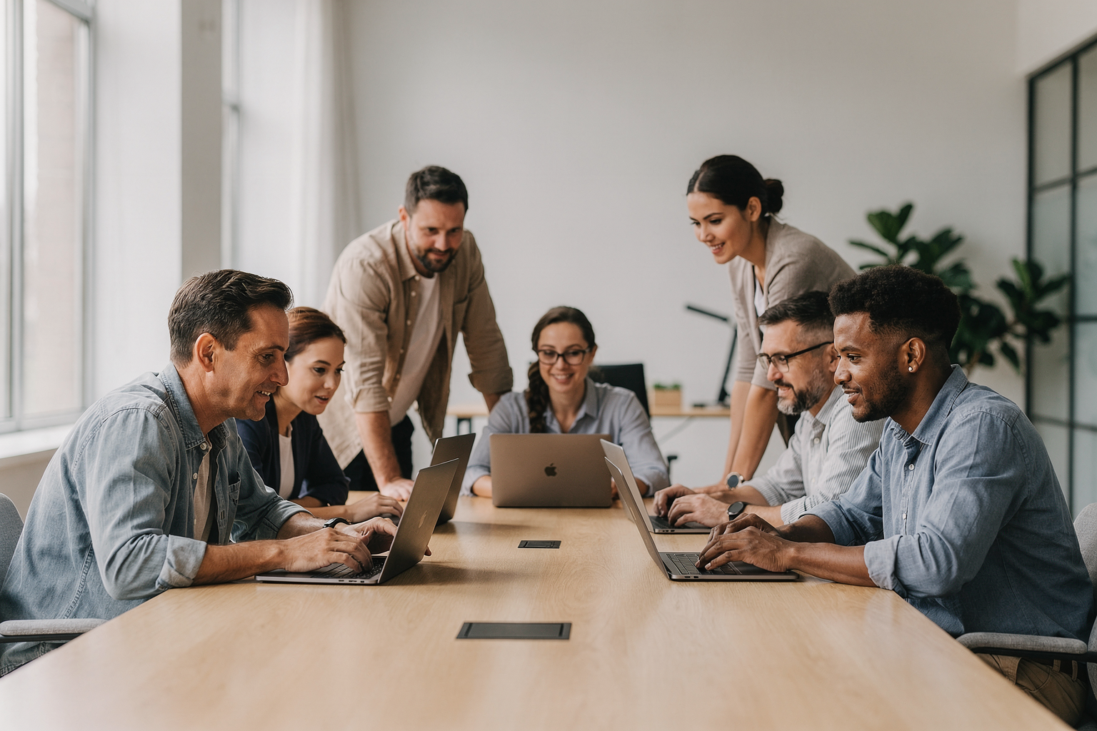 Team collaborating in a modern workspace